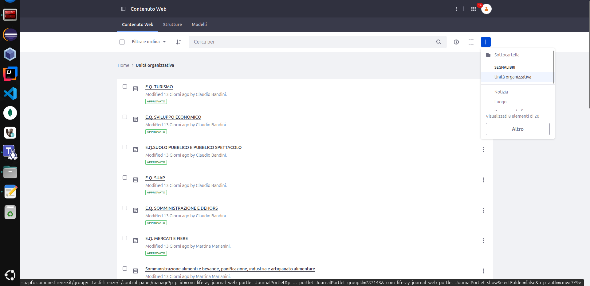 Creazione contenuto web Unità organizzativa