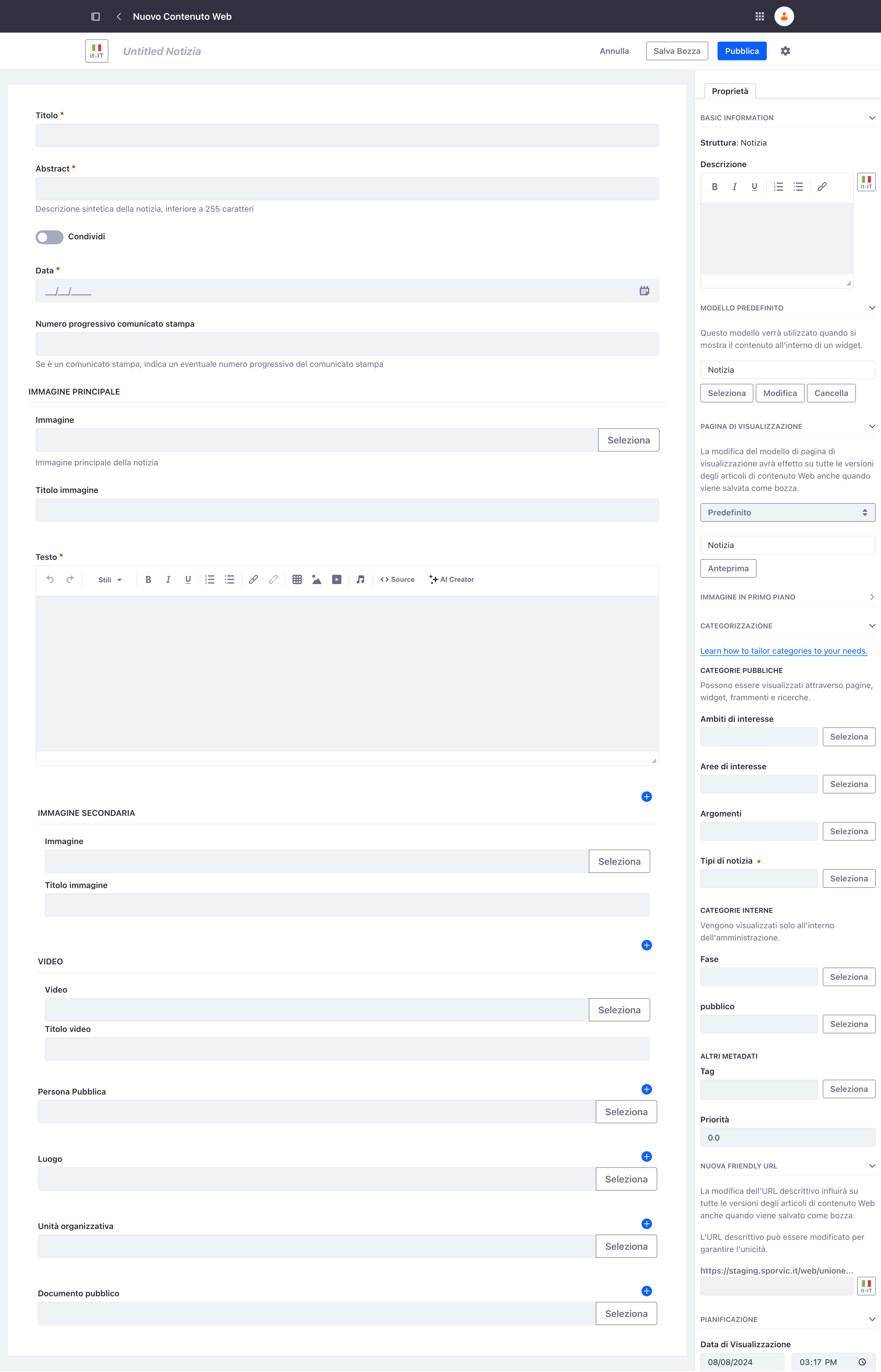Form creazione Notizia